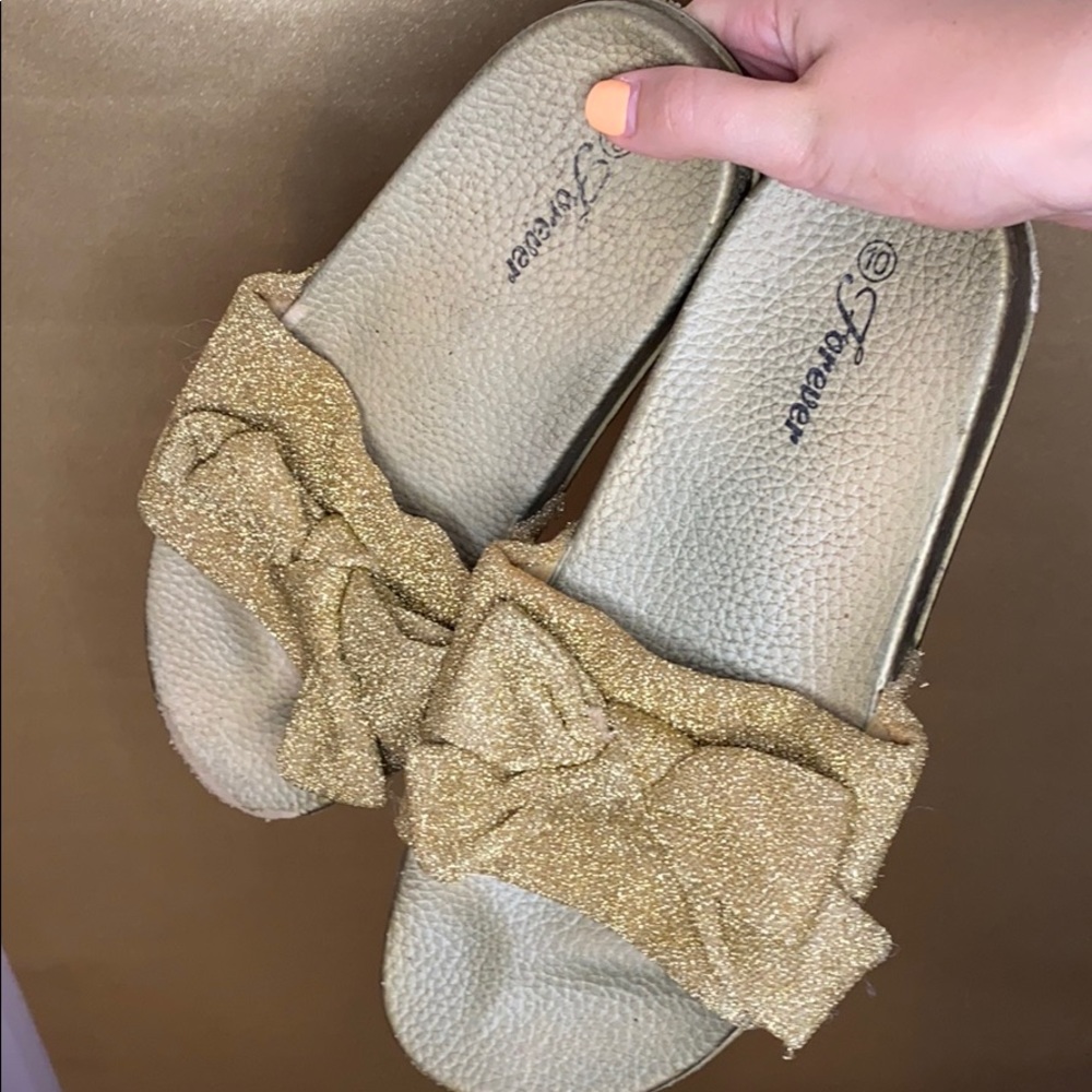 Gold Glitter Slides with Bow